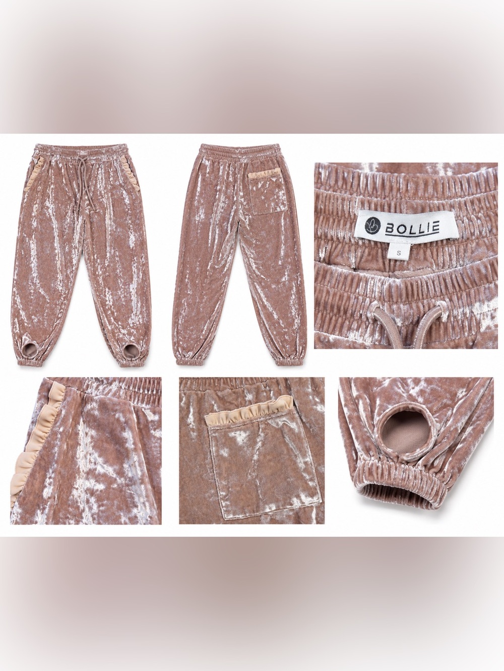 Crushed Velvet Joggers in Blush Taupe
